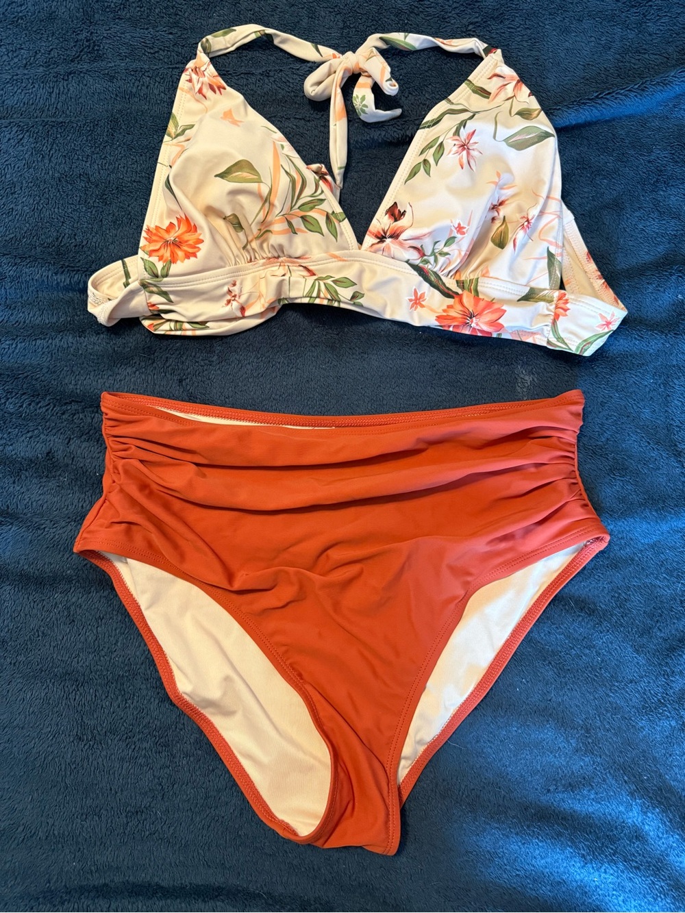 Cupshe Floral Halter Bikini Set - Light Pink & Rust - Picture 7 of 8